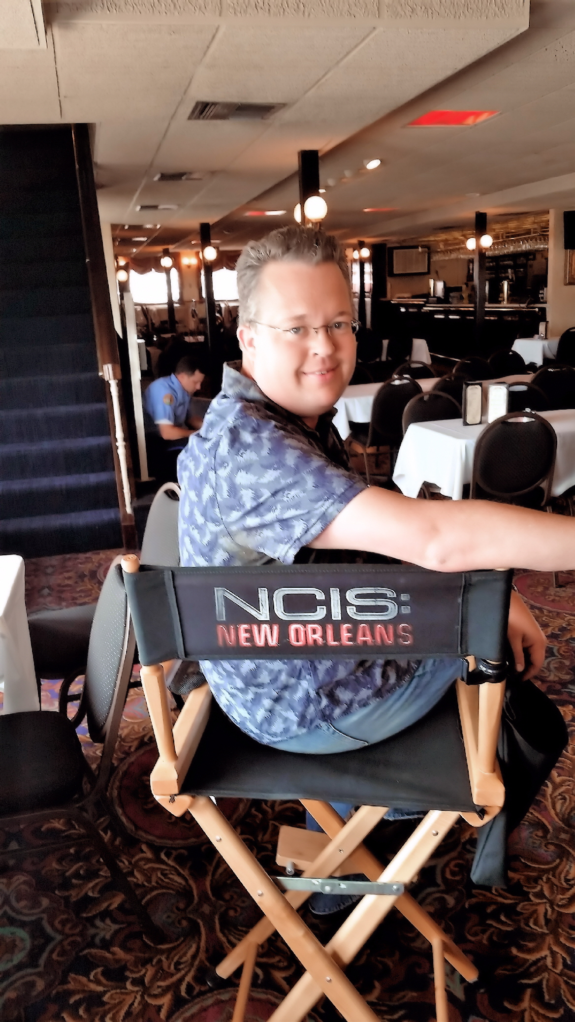 Travis in the directors chair on the set of 'NCIS - New Orleans'